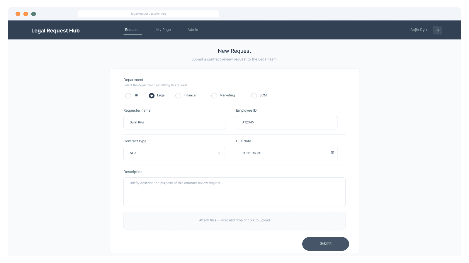Legal Request Hub for Asurion Korea mockup